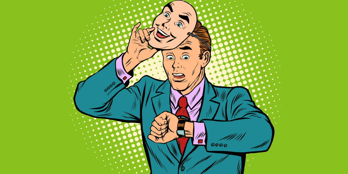 Pop art of man in suit checking his watch and being worried