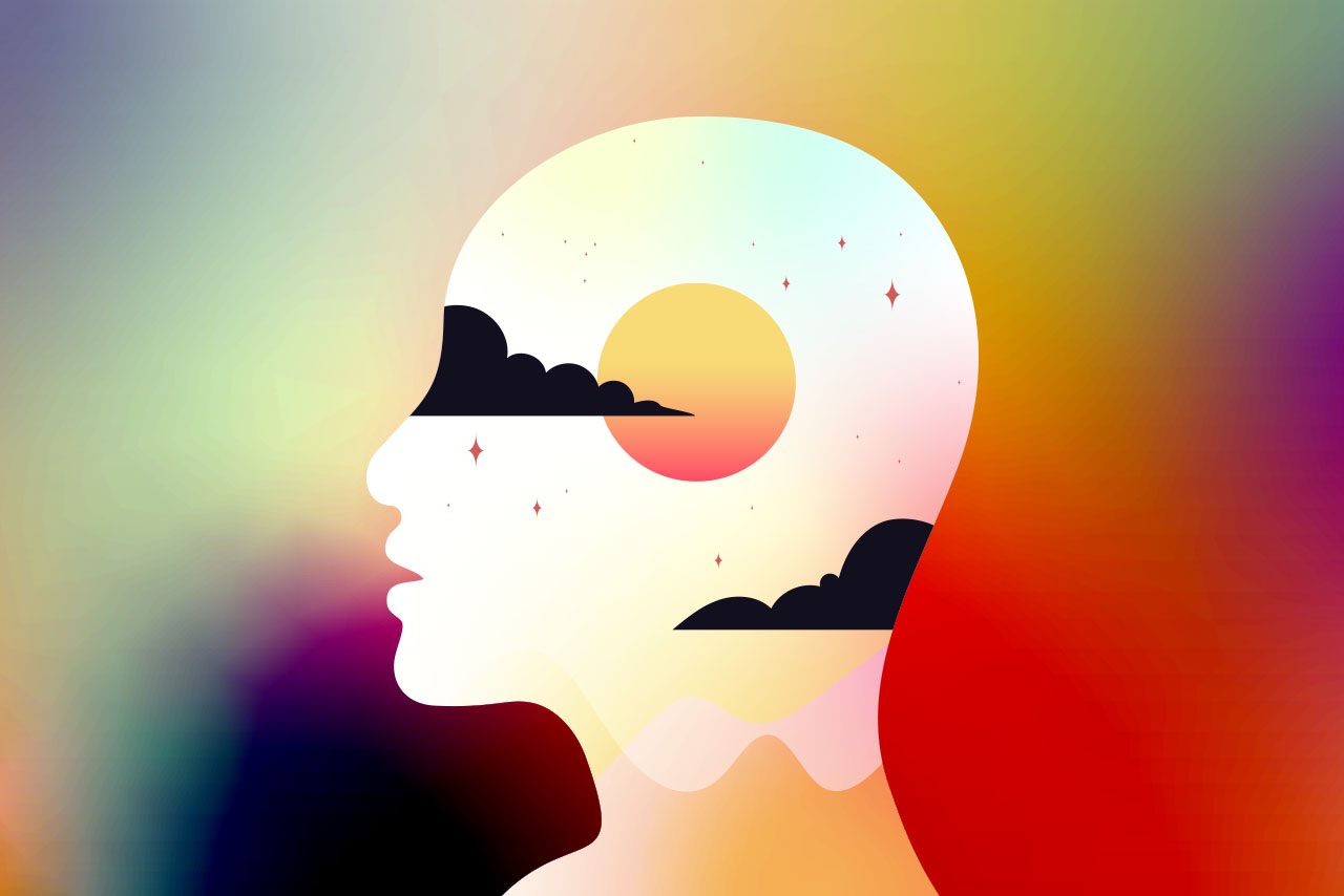 Person with clouds and sun in their head